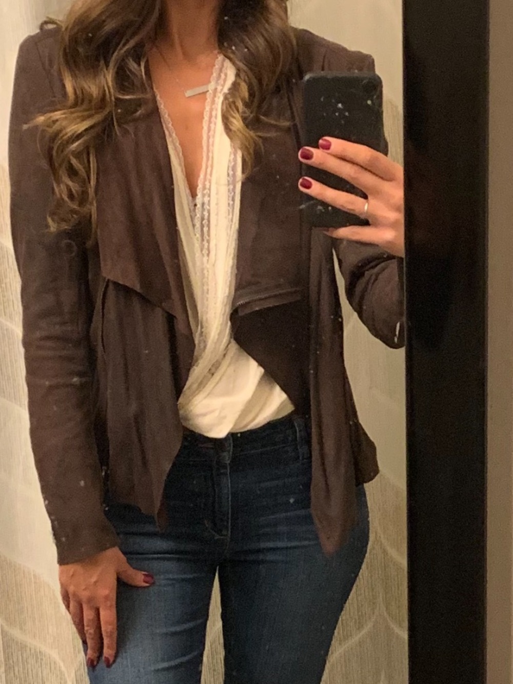 Women's Brown Draped Open-Front Jacket